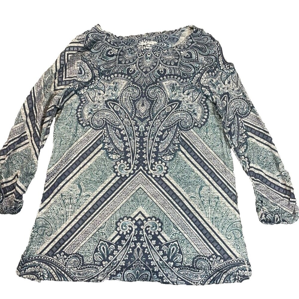 Kim Rodgers Top Womens PS Petite Small Blue Knit 3/4 Sleeve Embellished Blouse